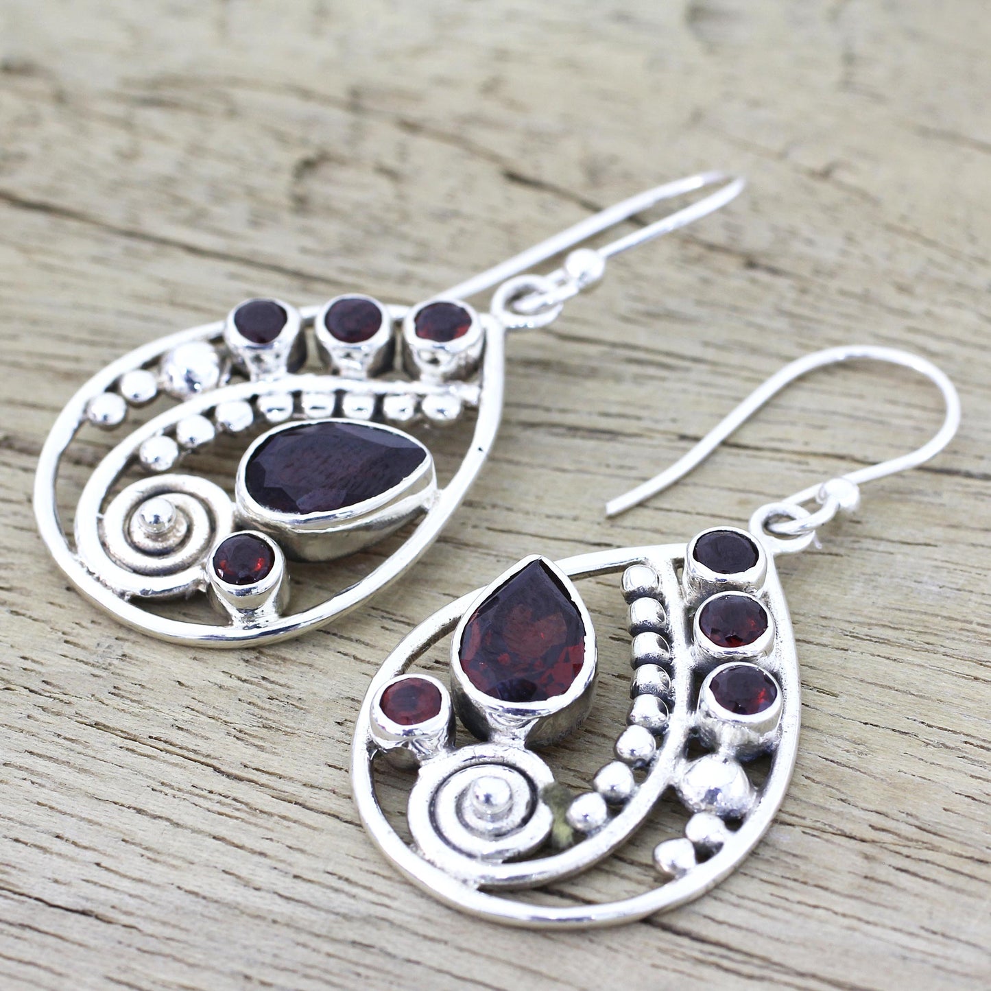 Scarlet Dew Garnet & Silver Dangle Earrings