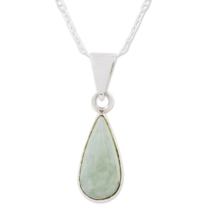 Pale Green Tear Light Green Teardrop Jade Pendant Necklace from Guatemala