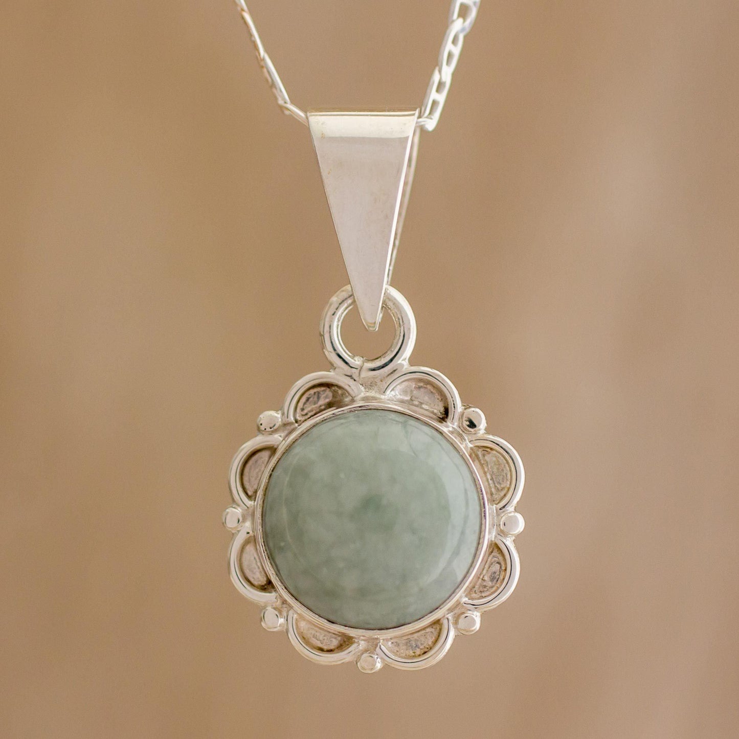 Green Jade Flower Pendant Necklace