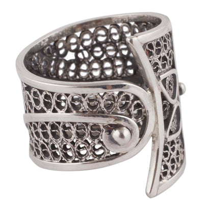 Magical Flower Vine Sterling Silver Floral Filigree Band Ring from Peru