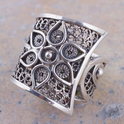 Magical Flower Vine Sterling Silver Floral Filigree Band Ring from Peru