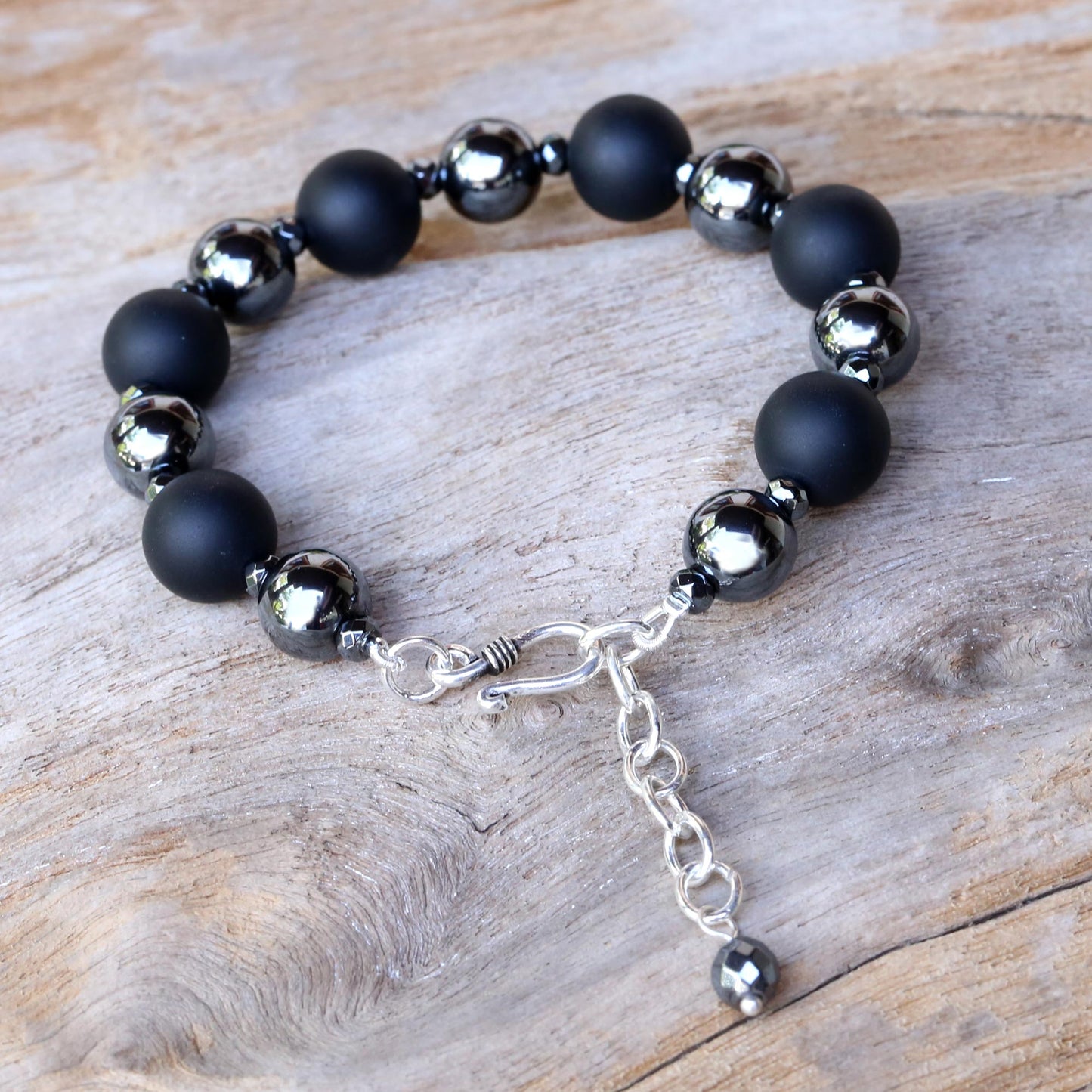 Dark Cosmos Onyx and Hematite Beaded Bracelet by Thai Artisans