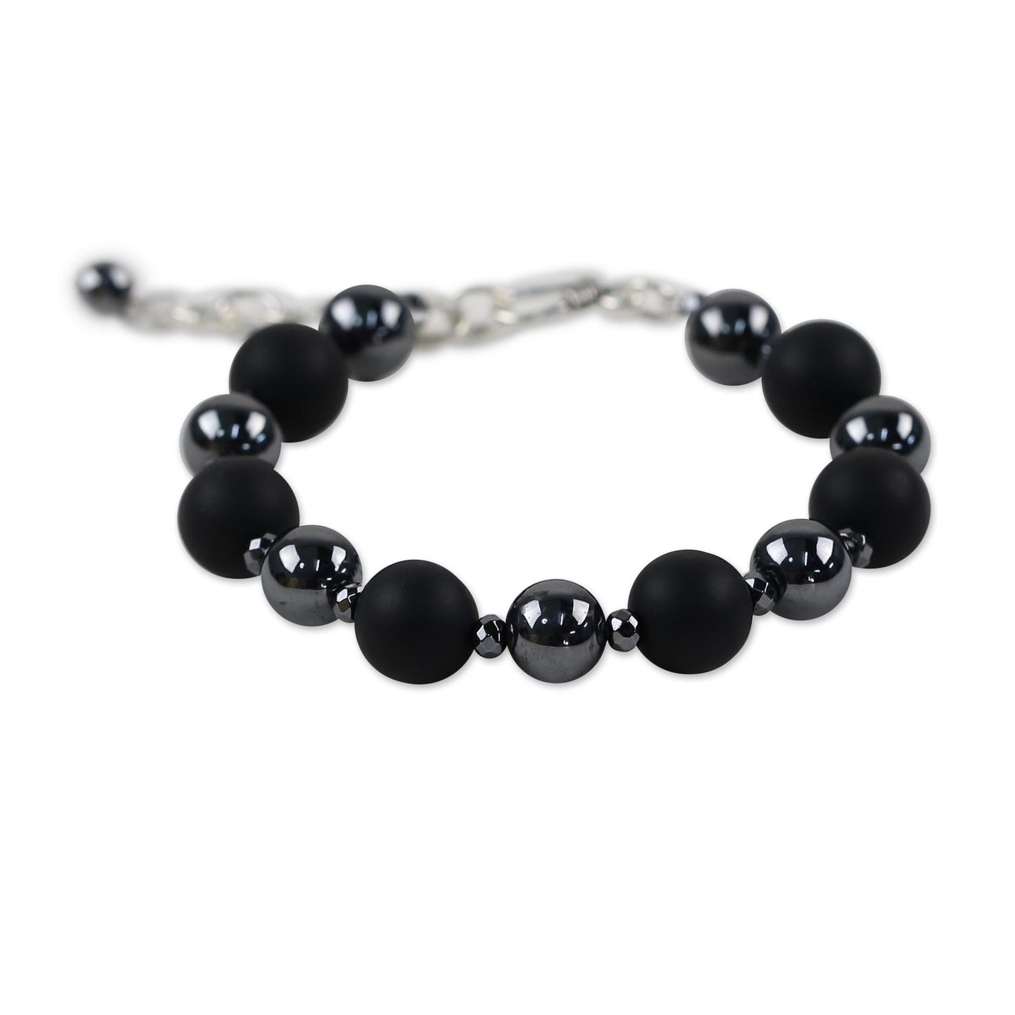 Dark Cosmos Onyx and Hematite Beaded Bracelet by Thai Artisans