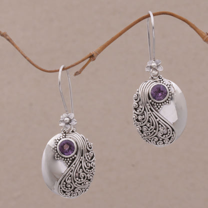 Spiral Garden Amethyst and Sterling Silver Floral Dangle Earrings