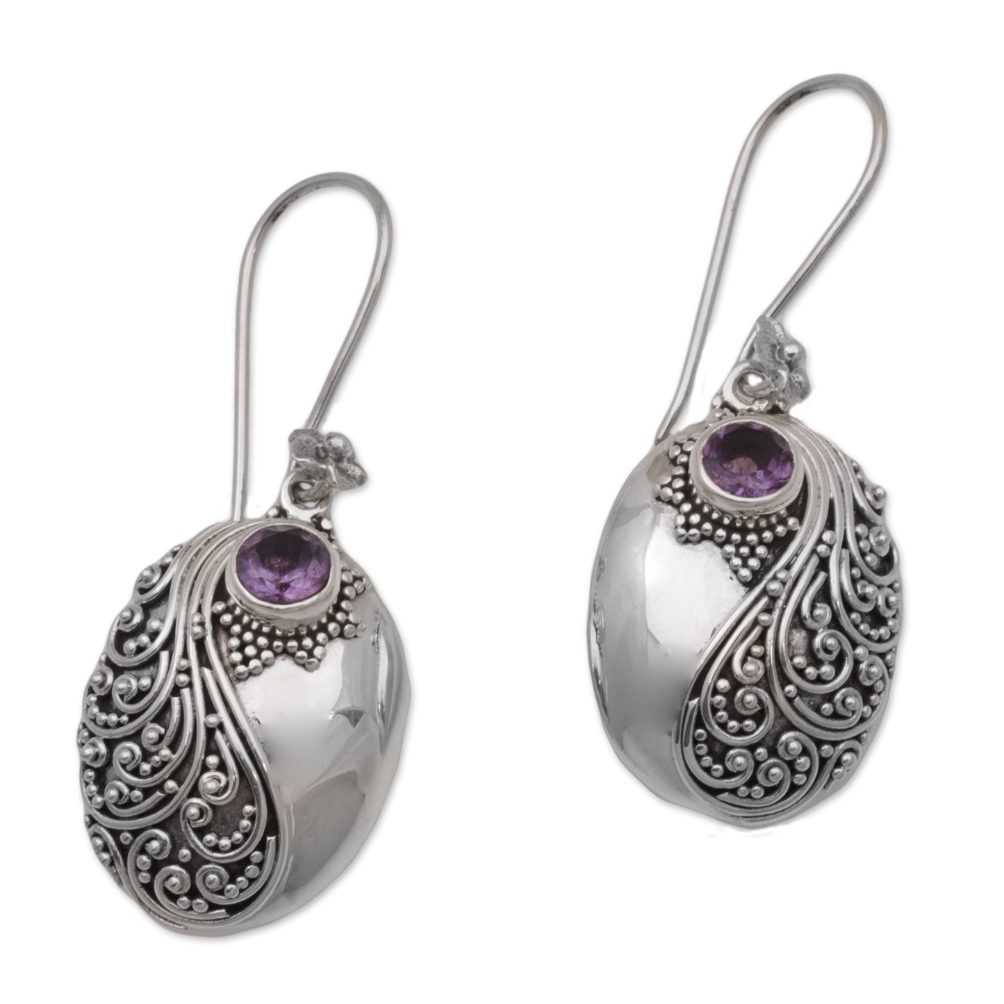 Spiral Garden Amethyst and Sterling Silver Floral Dangle Earrings