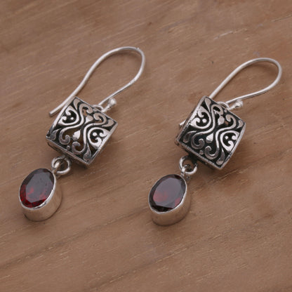 Red Horizon Sterling Silver and Garnet Dangle Earrings from Bali