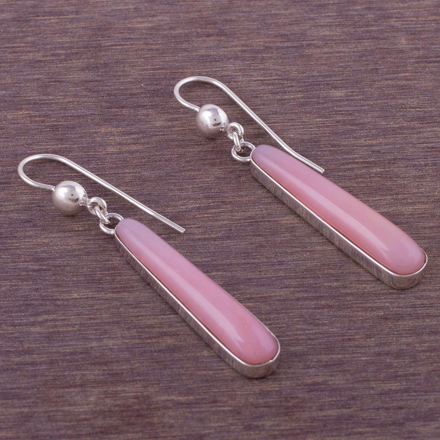 Beacons of Light Andean Silver Handcrafted Earrings with Natural Pink Opal