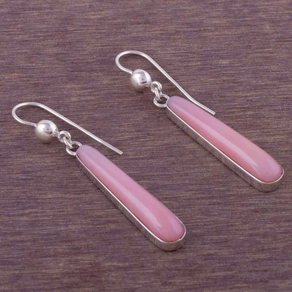 Beacons of Light Andean Silver Handcrafted Earrings with Natural Pink Opal