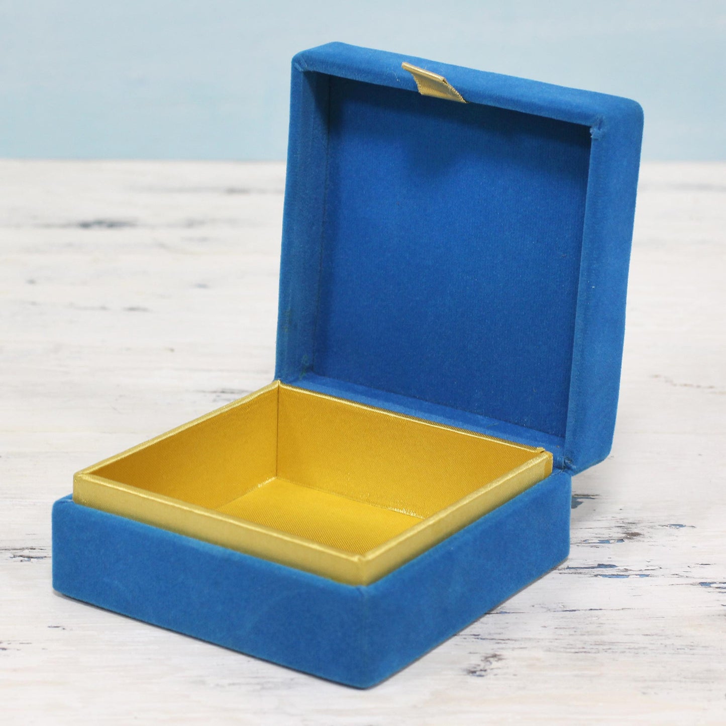 Royal Sky Blue Embroidered Decorative Wood Box from India