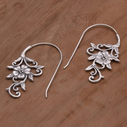 Floral Vines Indonesian Handmade Sterling Silver Flower Drop Earrings