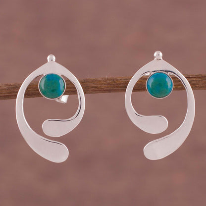 Caress of an Angel Chrysocolla and Sterling Silver Drop Earrings from Peru