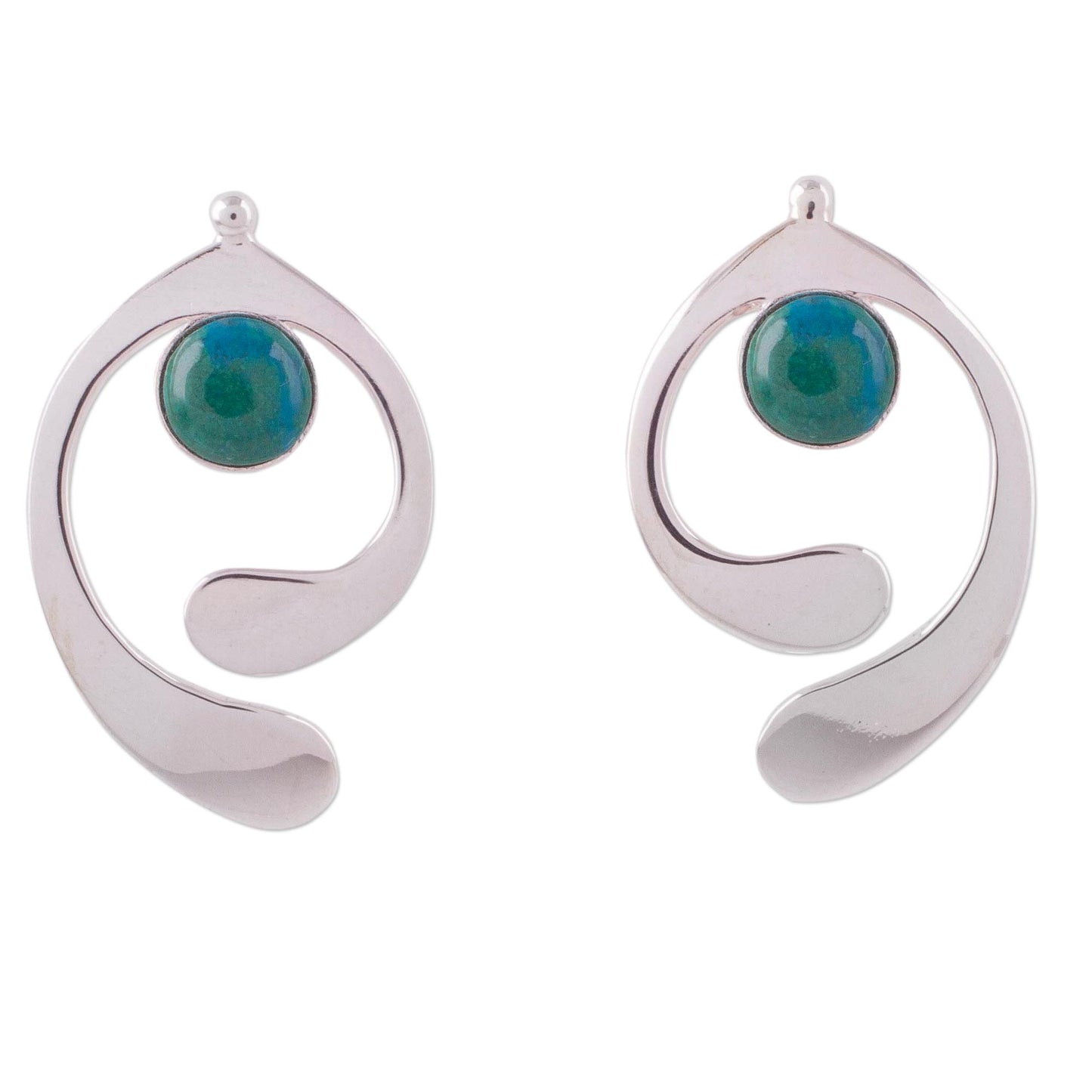 Caress of an Angel Chrysocolla and Sterling Silver Drop Earrings from Peru