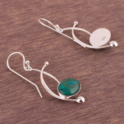 Crescent Eyes Chrysocolla and Sterling Silver Dangle Earrings from Peru