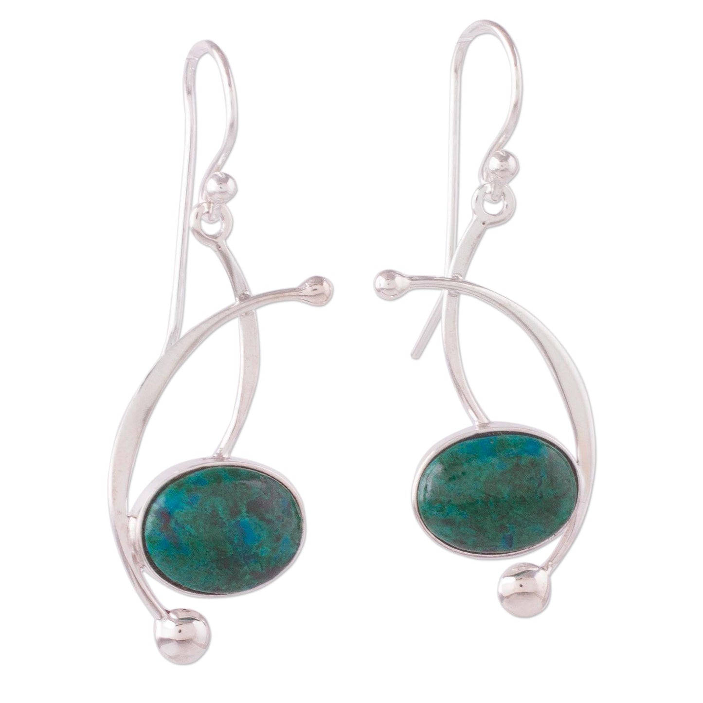 Crescent Eyes Chrysocolla and Sterling Silver Dangle Earrings from Peru