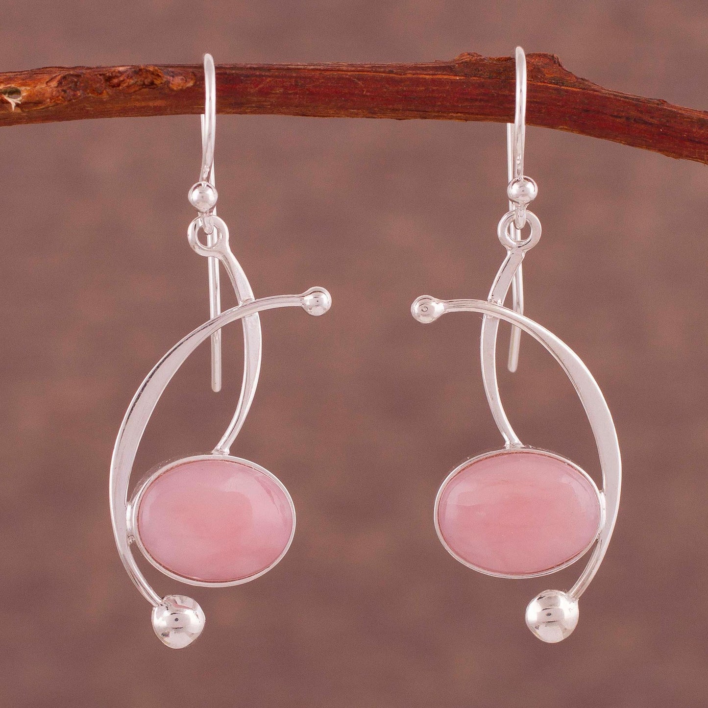 Crescent Eyes Rose Quartz Dangle Earrings