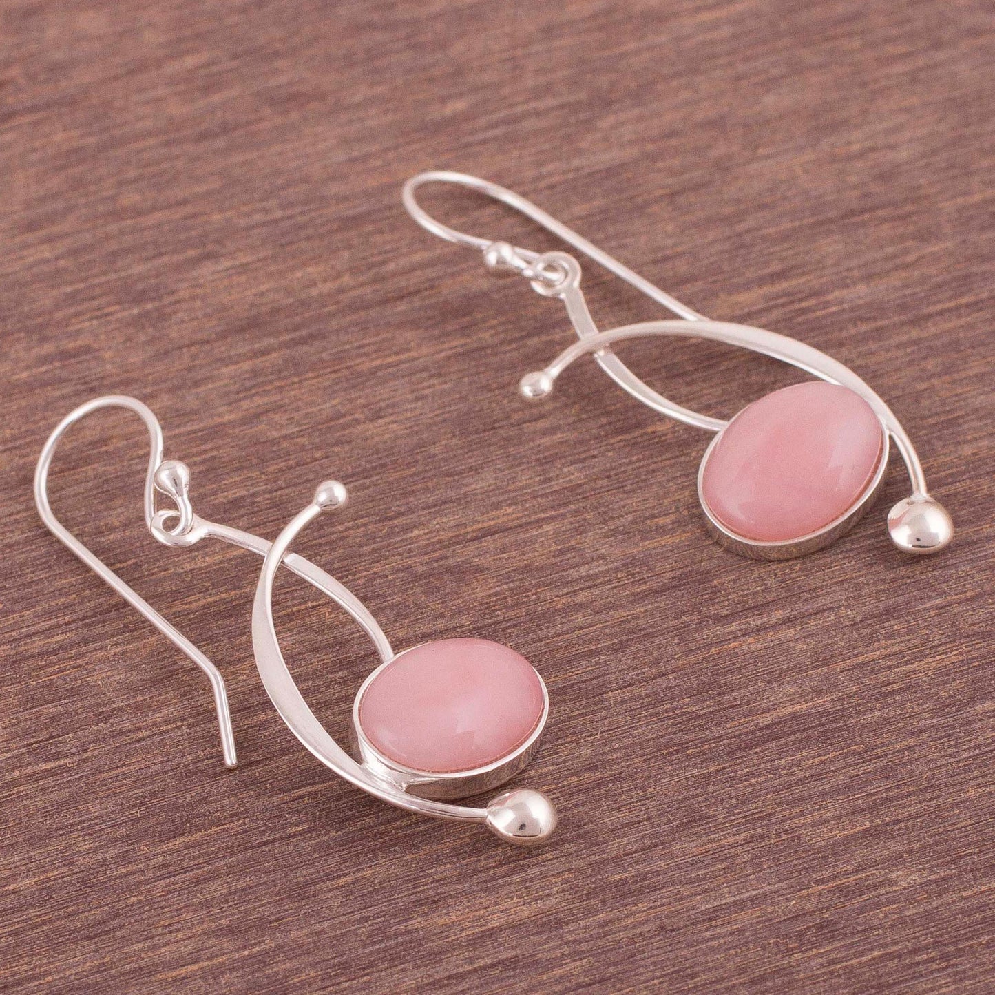 Crescent Eyes Rose Quartz Dangle Earrings