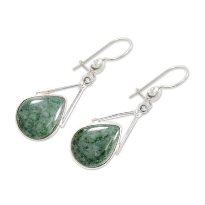 Drops of Peace Green Jade and Sterling Silver Teardrop Earrings from Mexico