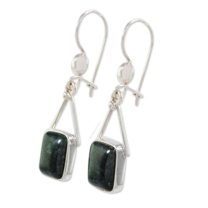 Mayan Peaks in Dark Green Dark Green Jade Dangle Earrings from Mexico