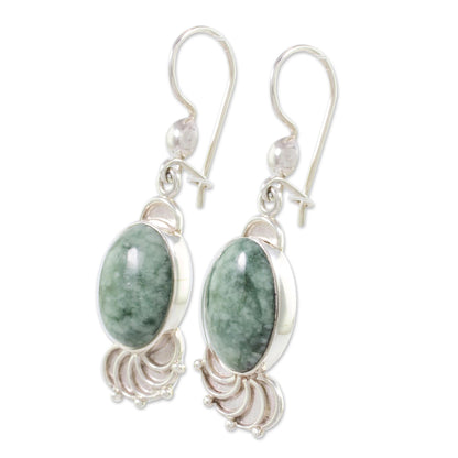 Siren Song Jade Sterling Silver Oval Dangle Earrings from Guatemala