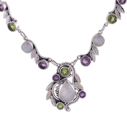 Luminous Beauty Sterling Silver and Multigem Pendant Necklace from India