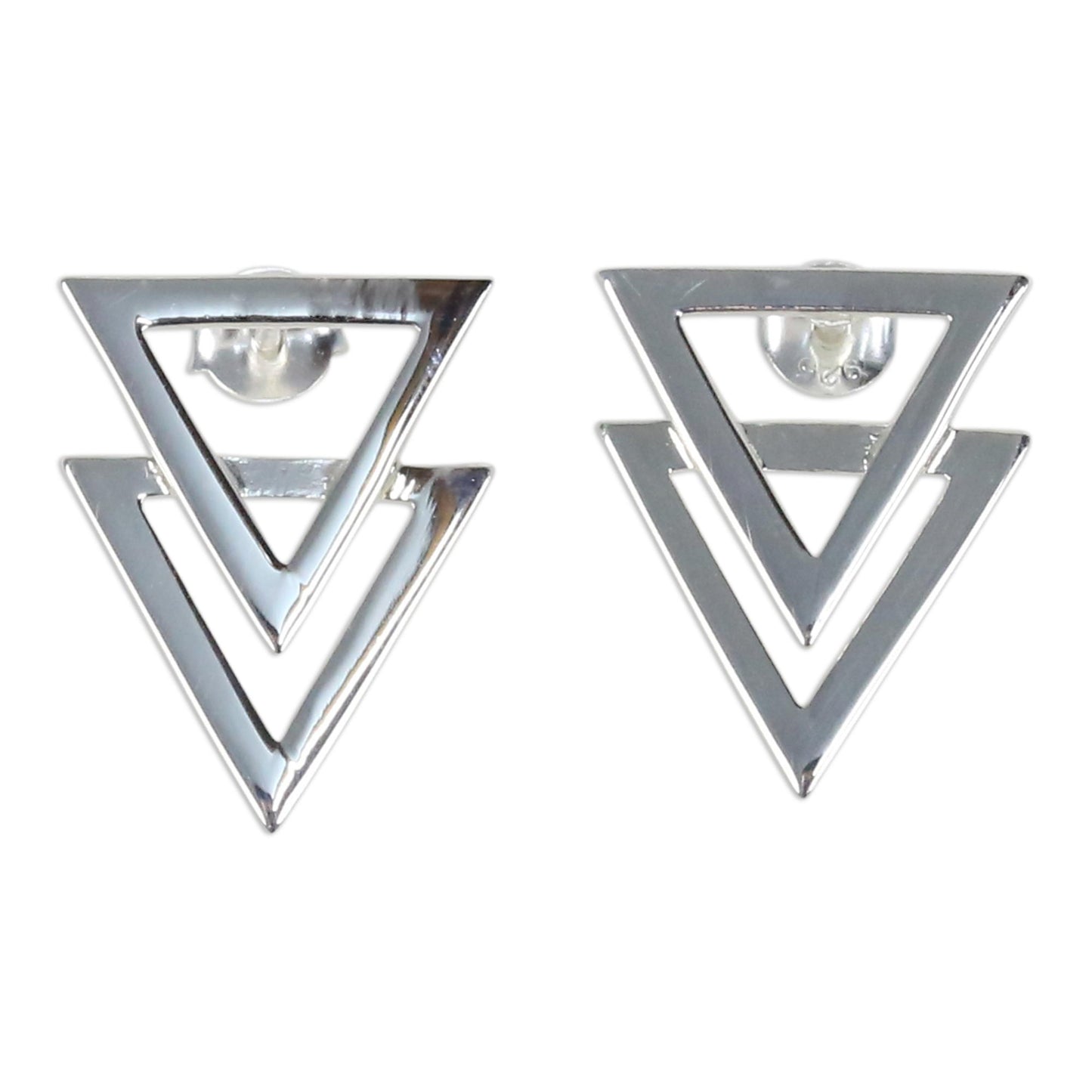 Enchanting Geometry Shiny 925 Sterling Silver Double Triangle Earrings