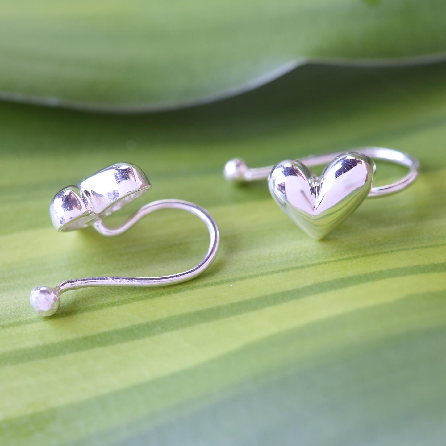 Demure Hearts Sterling Silver Heart Ear Cuffs Artisan Crafted in Thailand