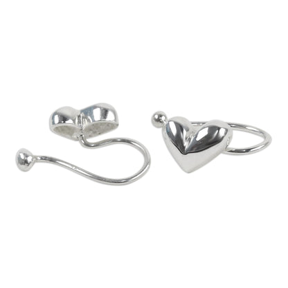 Demure Hearts Sterling Silver Heart Ear Cuffs Artisan Crafted in Thailand