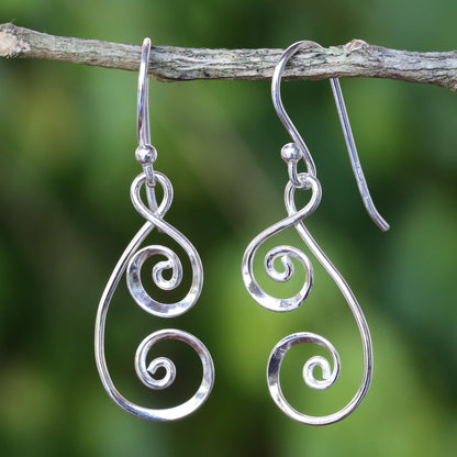 Lanna Spirals 925 Sterling Silver Artisan Crafted Thai Art Dangle Earrings