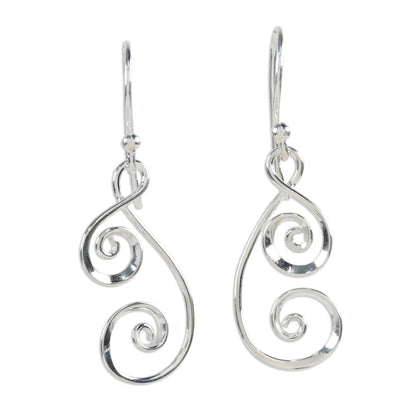 Lanna Spirals 925 Sterling Silver Artisan Crafted Thai Art Dangle Earrings