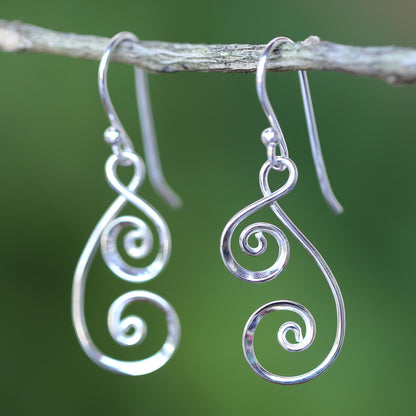 Lanna Spirals 925 Sterling Silver Artisan Crafted Thai Art Dangle Earrings