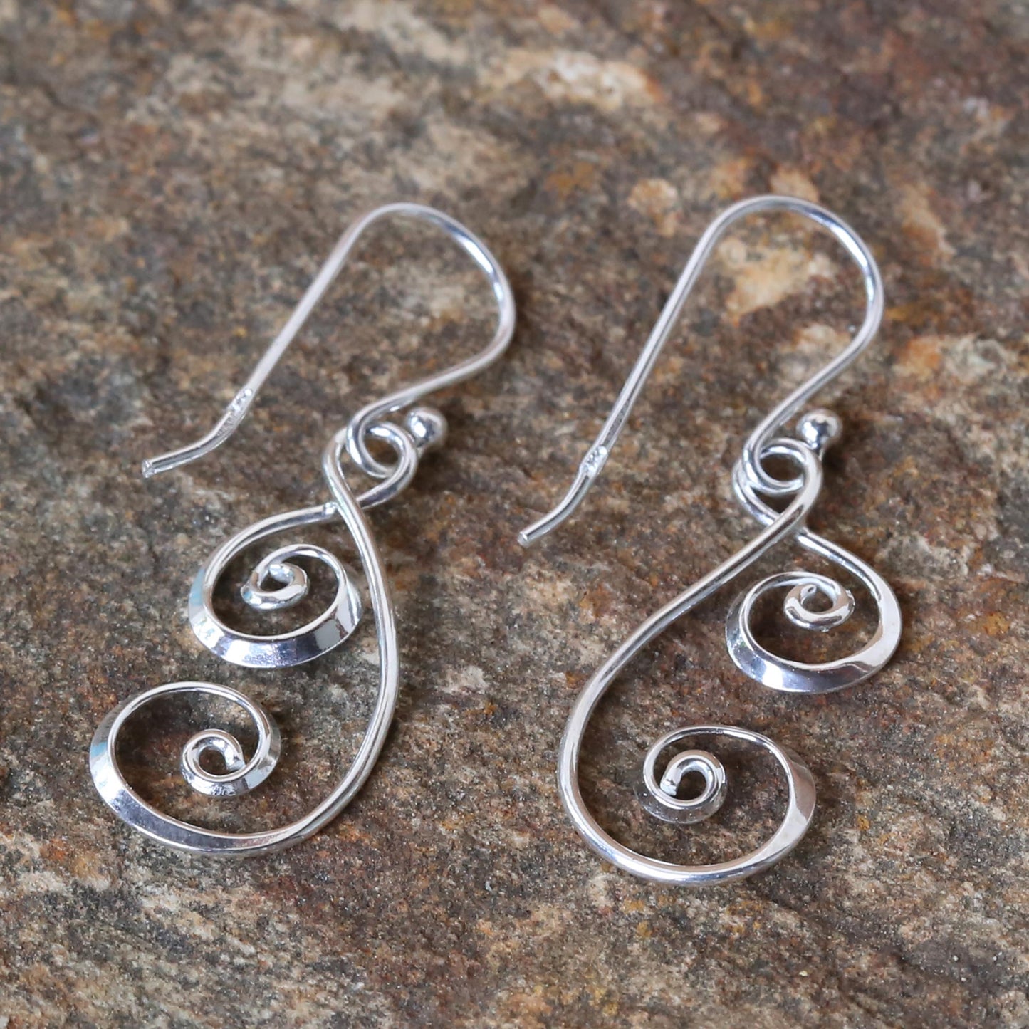 Lanna Spirals 925 Sterling Silver Artisan Crafted Thai Art Dangle Earrings