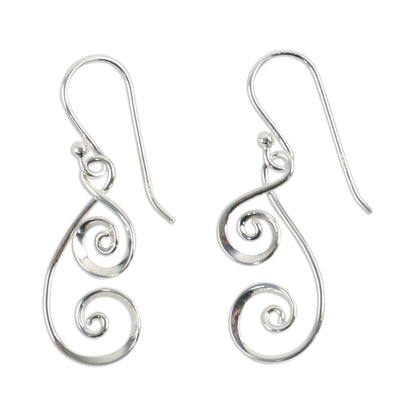 Lanna Spirals 925 Sterling Silver Artisan Crafted Thai Art Dangle Earrings