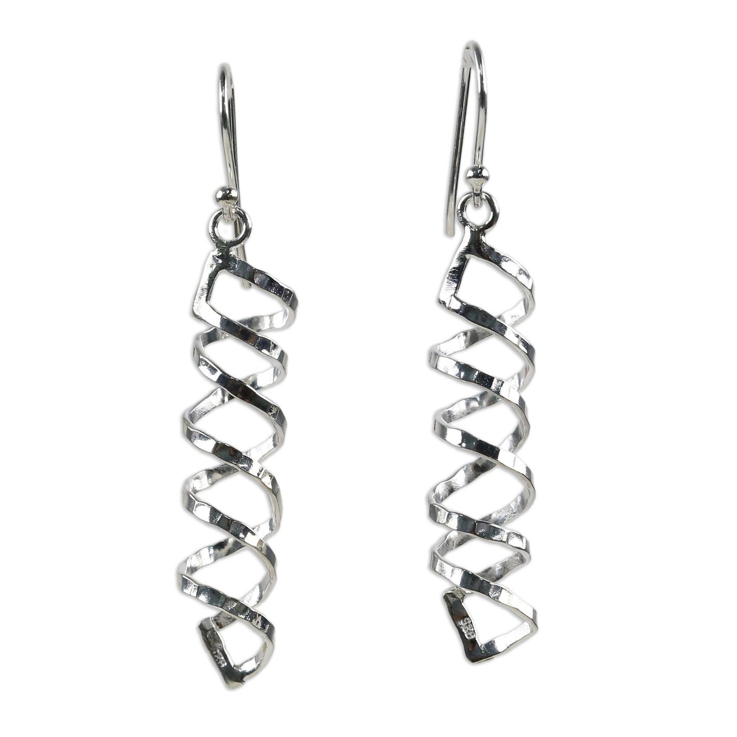 Cheerful Serpentines Shiny 925 Silver Spiral Earrings Artisan Crafted in Thailand