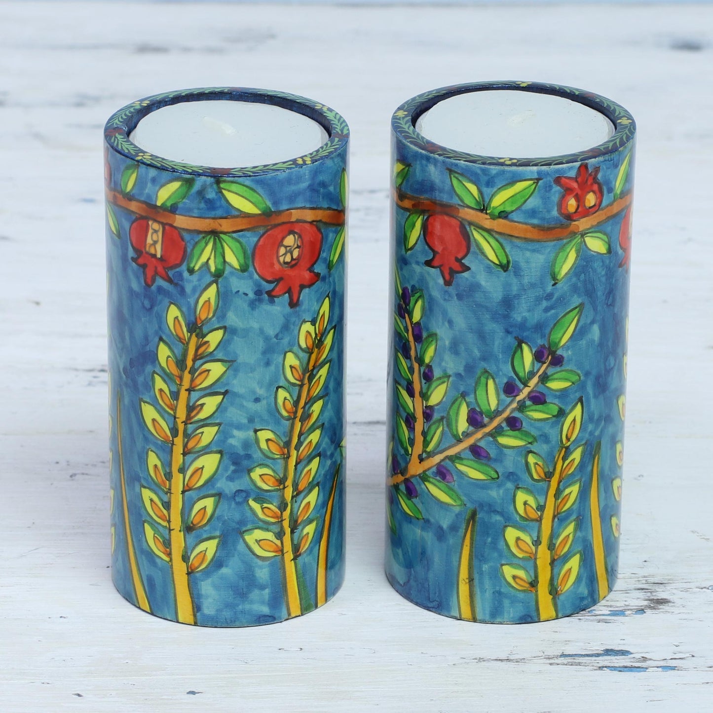 Canopy Beauty Two Nature-Themed Wood Tealight Holders from India