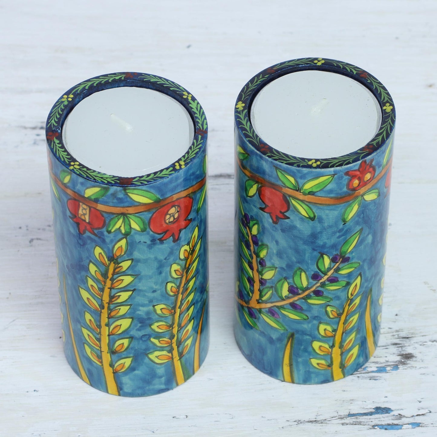 Canopy Beauty Two Nature-Themed Wood Tealight Holders from India