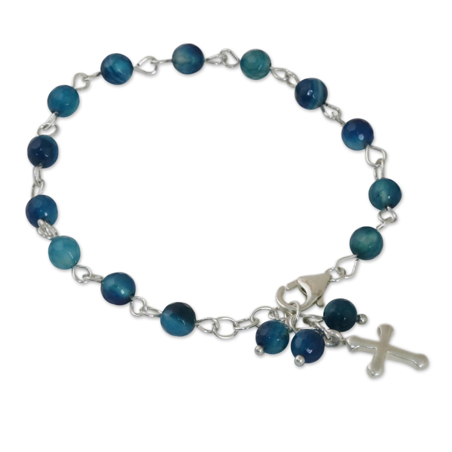 Watery Cross Blue Agate and Sterling Silver Cross Bracelet from Thailand