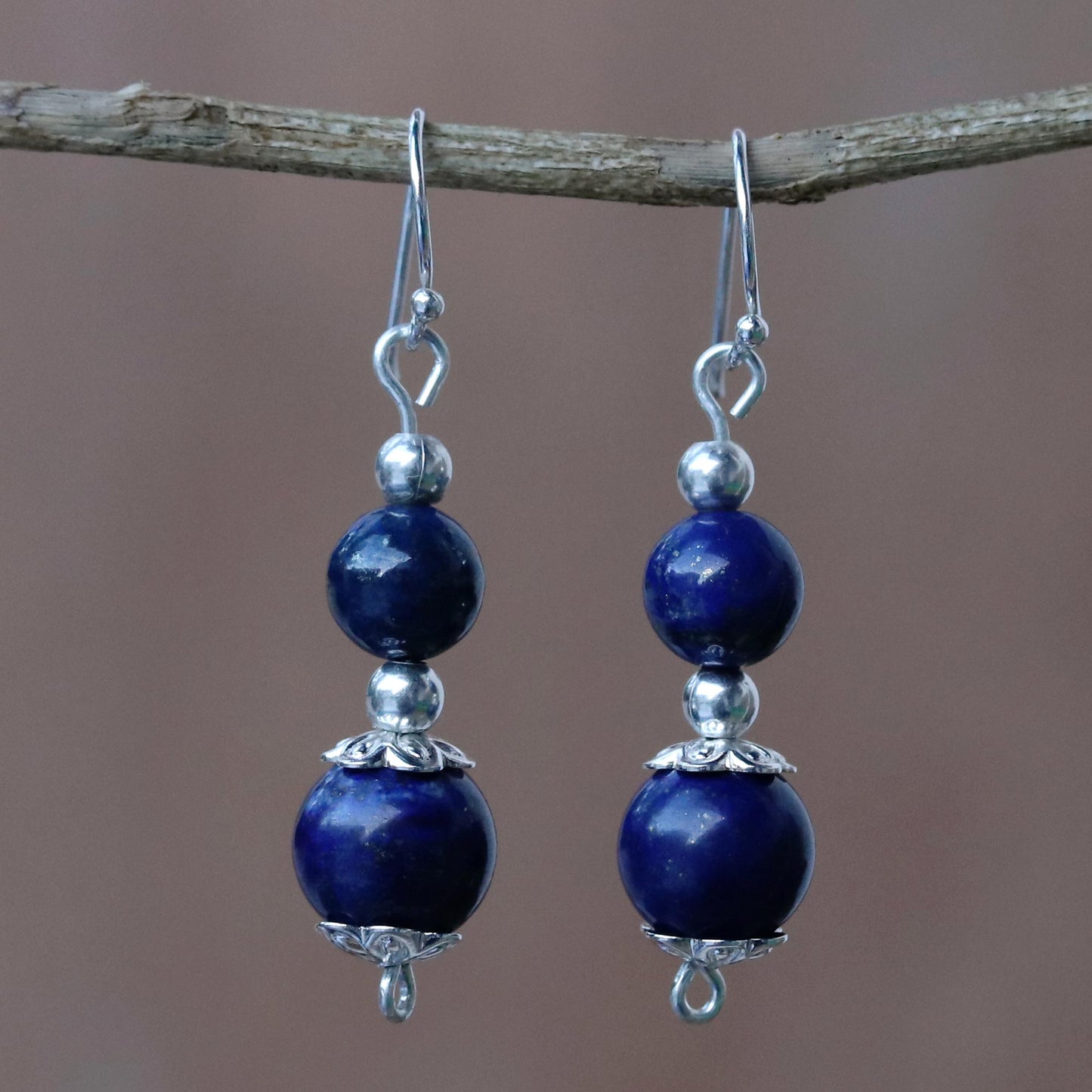 Blue Grandeur Lapis Lazuli Artisan Crafted Earrings with Sterling Silver