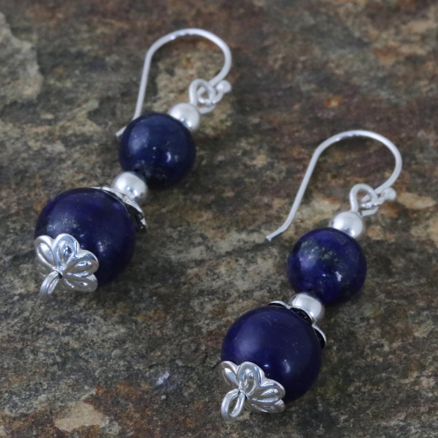 Blue Grandeur Lapis Lazuli Artisan Crafted Earrings with Sterling Silver