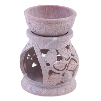 Garden of Leaves Handcrafted Leaf Motif Soapstone Oil Warmer from India