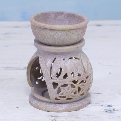 Elephant Stroll Handcrafted Elephant Soapstone Oil Warmer from India