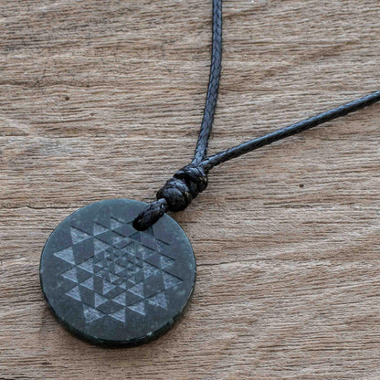 Geometric Inspiration Black Jade Geometric Pendant Necklace from Guatemala