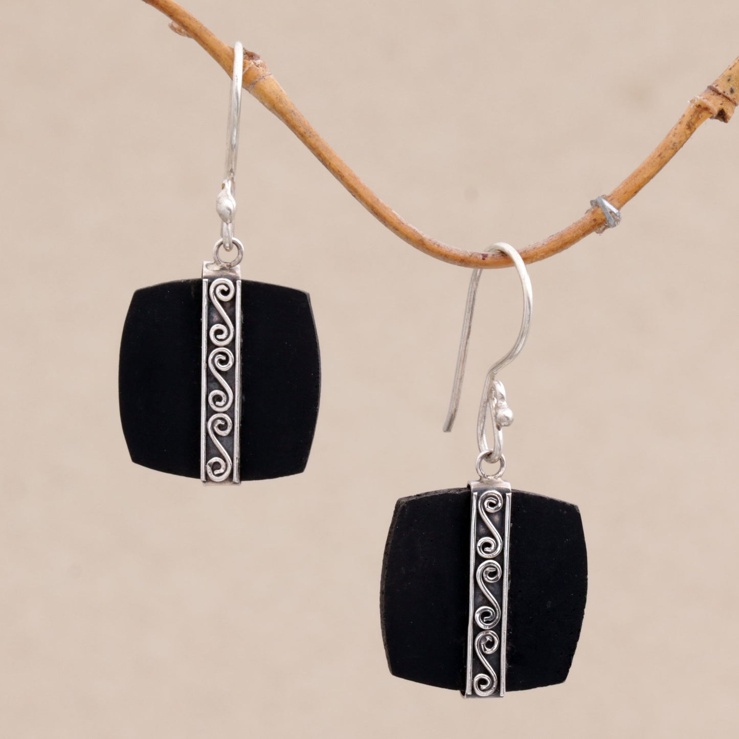 Temple Bands Sterling Silver Drop Earrings