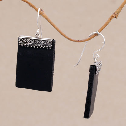 Dotted Walls Sterling Silver and Lava Stone Rectangular Earrings