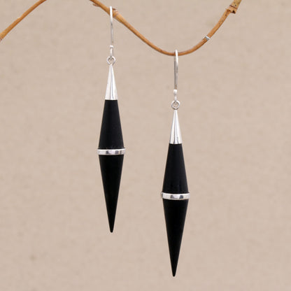 Elegant Cones Sterling Silver and Sono Wood Cone-Shaped Dangle Earrings