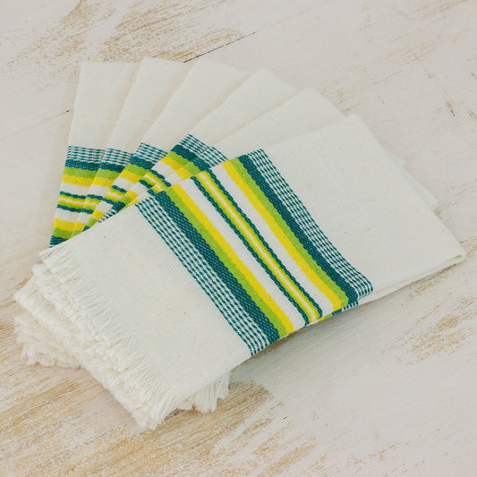 Culinary Inspiration in Green Multicolor 100% Cotton Napkins from Guatemala (Set of 6)