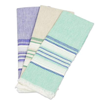 Sea and Sky Set of Three 100% Cotton Dishtowels from Guatemala