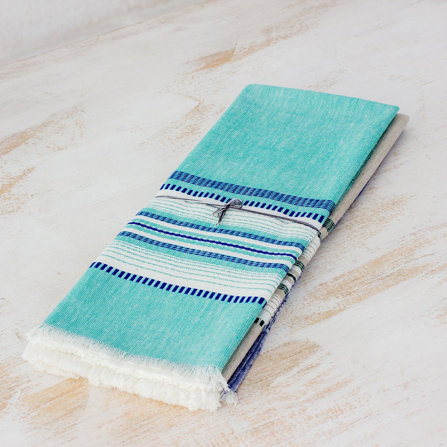 Sea and Sky Set of Three 100% Cotton Dishtowels from Guatemala