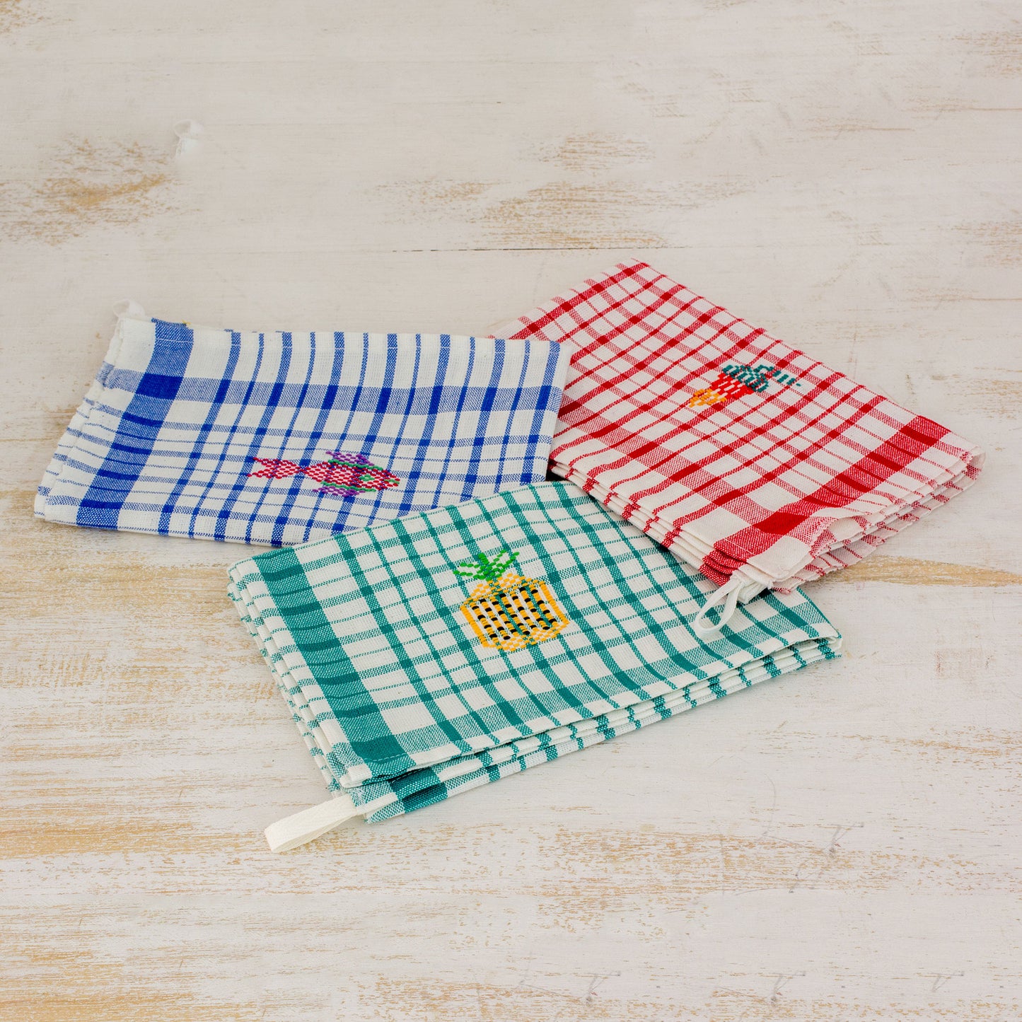 Fresh Color Multicolor Plaid Cotton Dish Towels (Set of 3)