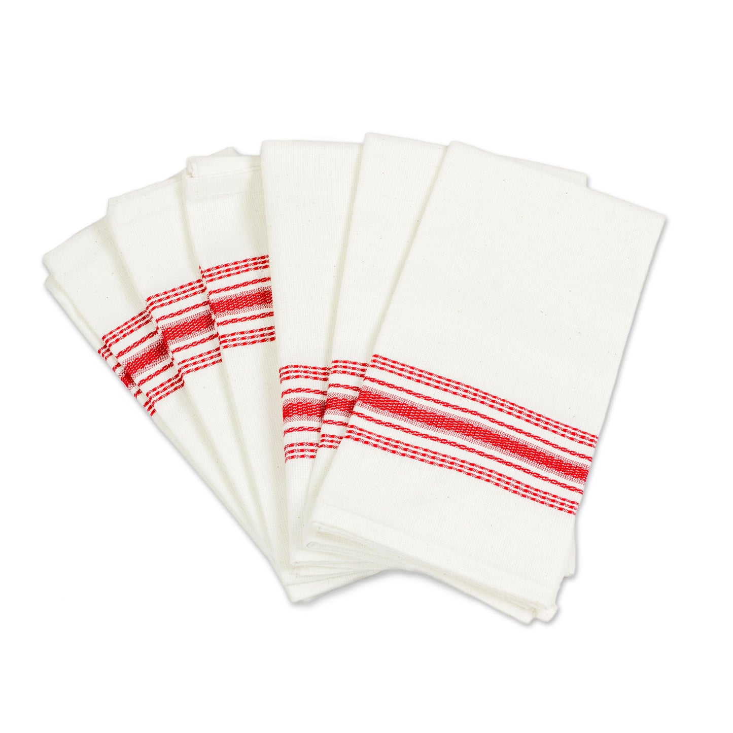 Peaceful Lines Red and White Striped Cotton Napkins (Set of 6)