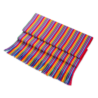 Rainbow Colors Multicolor Striped Cotton Table Runner from Guatemala